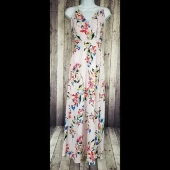 Lush V-neck Surplice Maxi Dress in Mauve Floral NEW - Picture 2 of 5